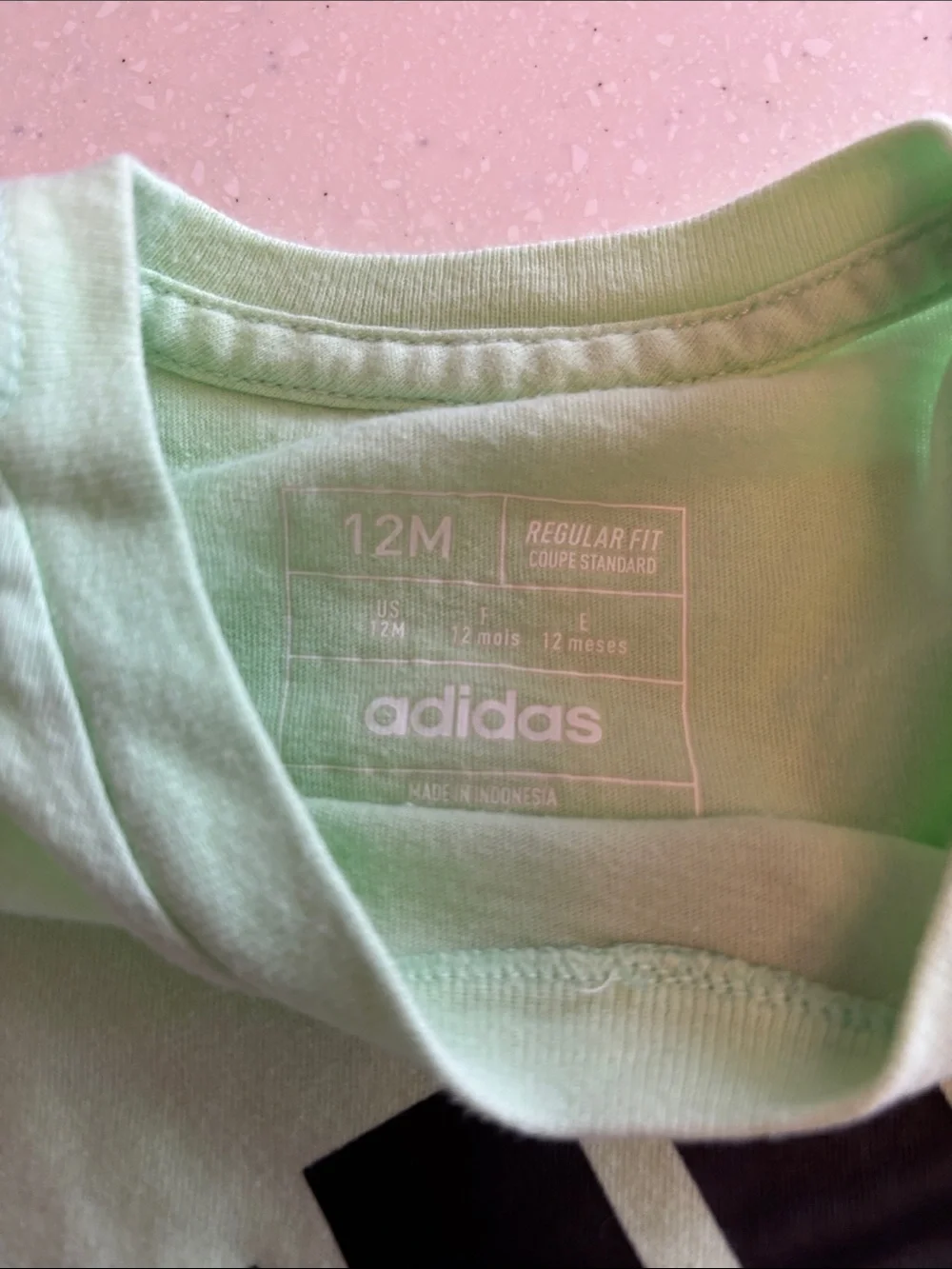 adidas Light Green Logo Tee with Black Shorts